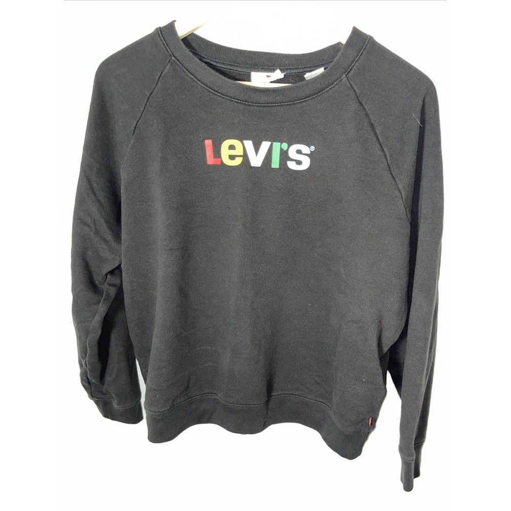 Levis Womens Black Rainbow Logo Raglan Sleeve‎ Crewneck Sweatshirt Size M